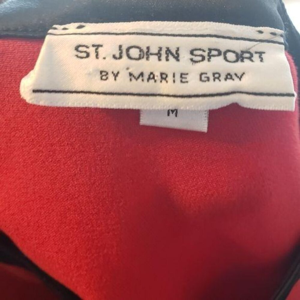 St. John Sport By Marie Gray Red & Black Jacket blazer With Heart Details Medium - Picture 6 of 6